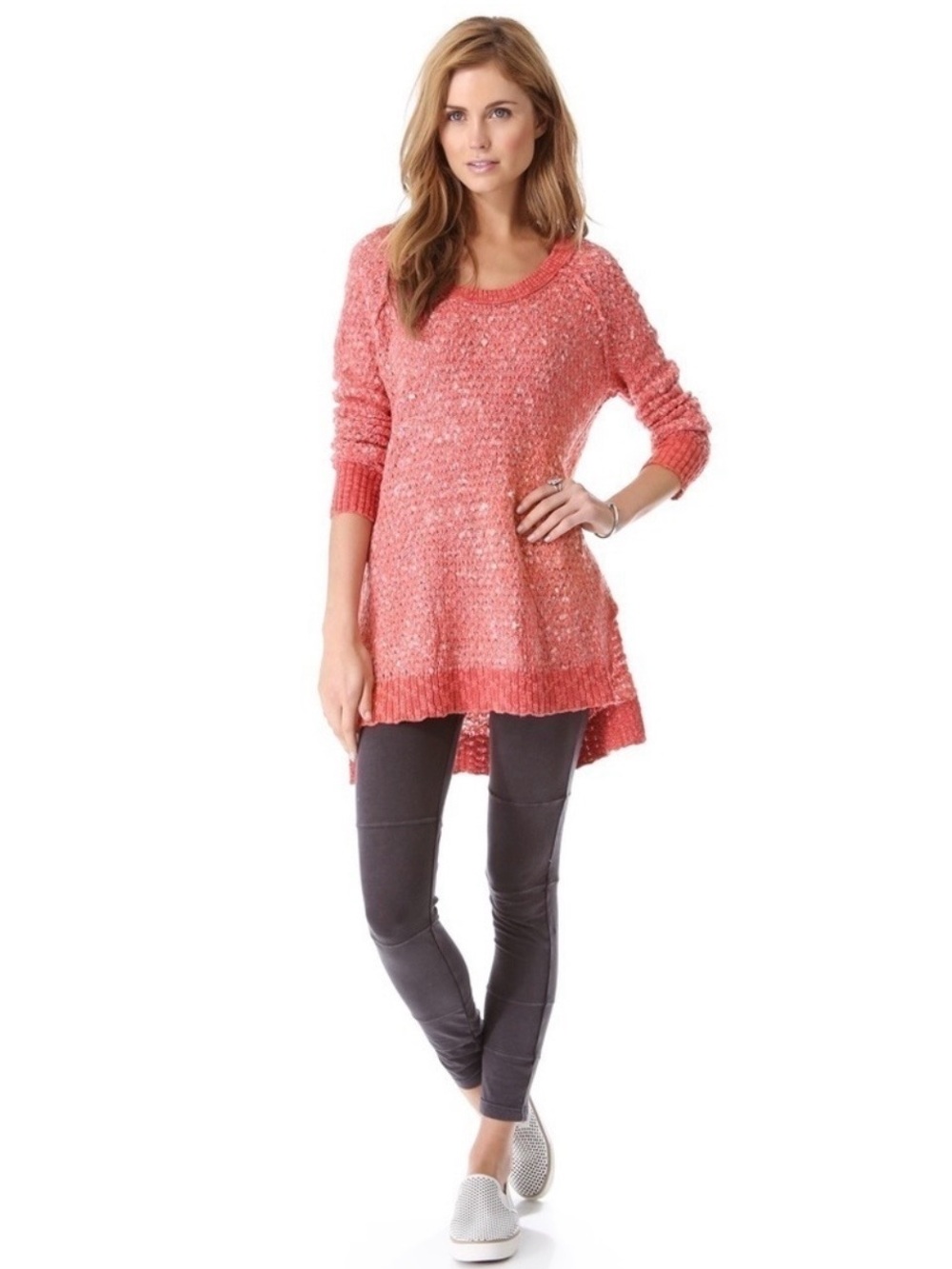 Free People Nantucket Red Side Slit Wool Blend Jeepster Pullover Sweater Size XS - Picture 5 of 16